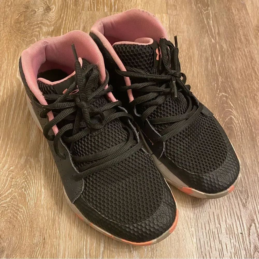 Under Armour pink black camo Jet hi top basketball athletic Shoes sneaker 6Y